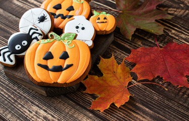 gingerbread for halloween on a wooden brown table