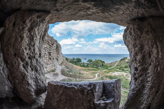 Ruins of genoese fortress, Crimea, Feodosia, september 2021.