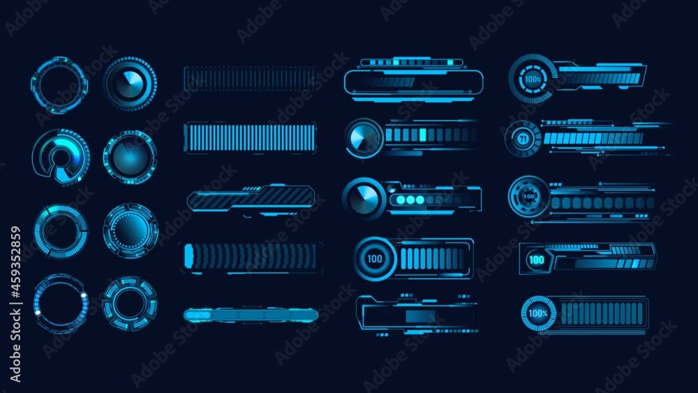 Poster sci fi, hud progress loading bars collection. digital download progress or status bars of the digita
