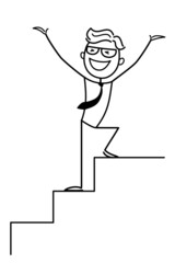 Business concept for web design. A businessman taking part in business activity. The outline of a vector funny, illustration. The entrepreneur successfully solved the problem, has reached the goal. 