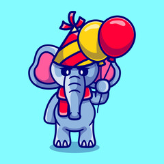 cute elephant celebrating happy new year or birthday with balloons