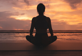 Yoga and meditaion, relaxing in sunset. - 3d rendering