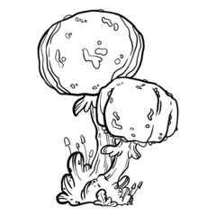 children's coloring. coloring book. tattoo. linear art. mushrooms with leaves. magic mushrooms.