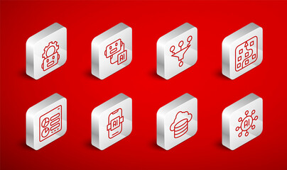 Set line Neural network, Artificial intelligence robot, Funnel filter, Cloud database, Robot setting, AI and Computer api interface icon. Vector