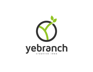 Abstract letter y and branch leaves logo design template - obrazy, fototapety, plakaty