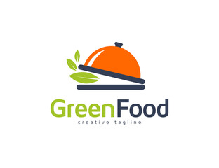 Fresh green food logo with leaves illustration design