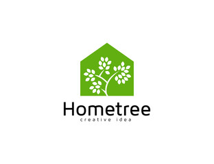 Fototapeta premium Green house and foliage tree logo design template