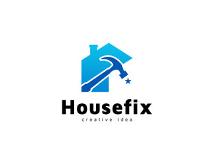 Creative house and hammer logo design concept
