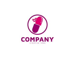 Drug store logo with capsule design illustration