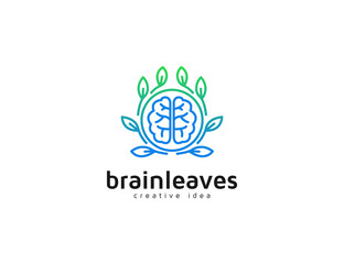 Brain and leaves gradient logo illustration template