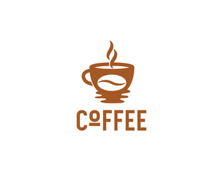 Hot coffee drink logo with mug illustration