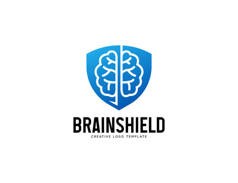 Modern shield and brain logo design