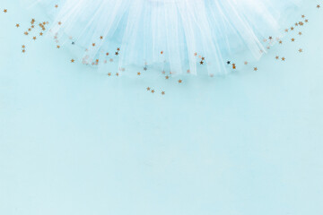 Top view of ballet tutu skirt. Dress for ballerina dancer - obrazy, fototapety, plakaty