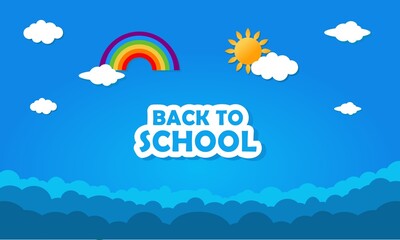 Background view of clouds in the blue sky. back to school template design. rainbow, cloud and sun vector.