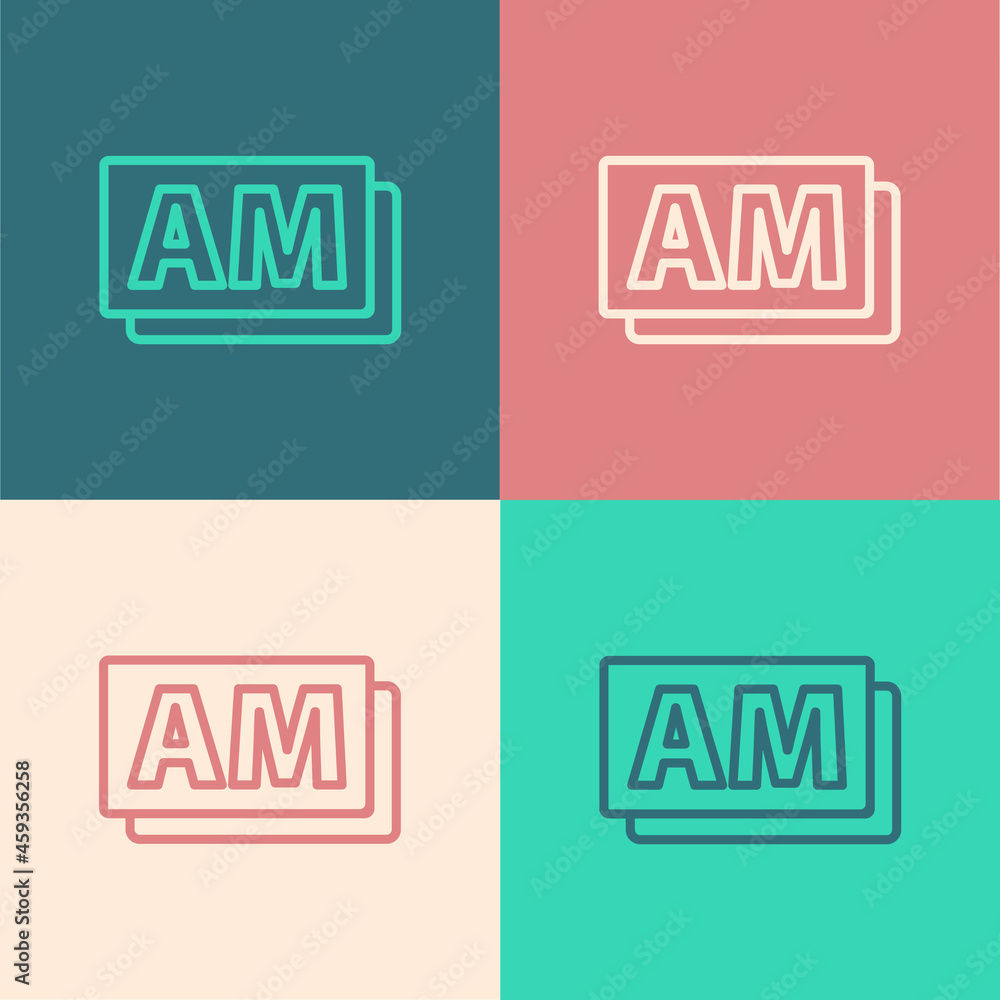 Poster pop art line clock am icon isolated on color background. time symbol. vector