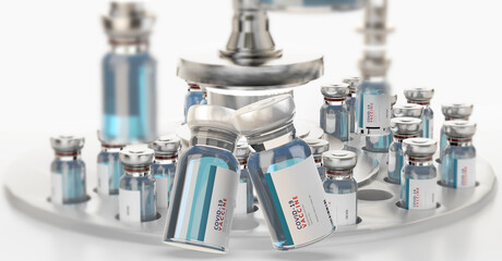 Coronavirus COVID-19 vaccine. two vaccination bottles 3d-illustration