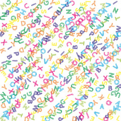 Falling letters of English language. Colorful sketch flying words of Latin alphabet. Foreign languages study concept. Incredible back to school banner on white background.