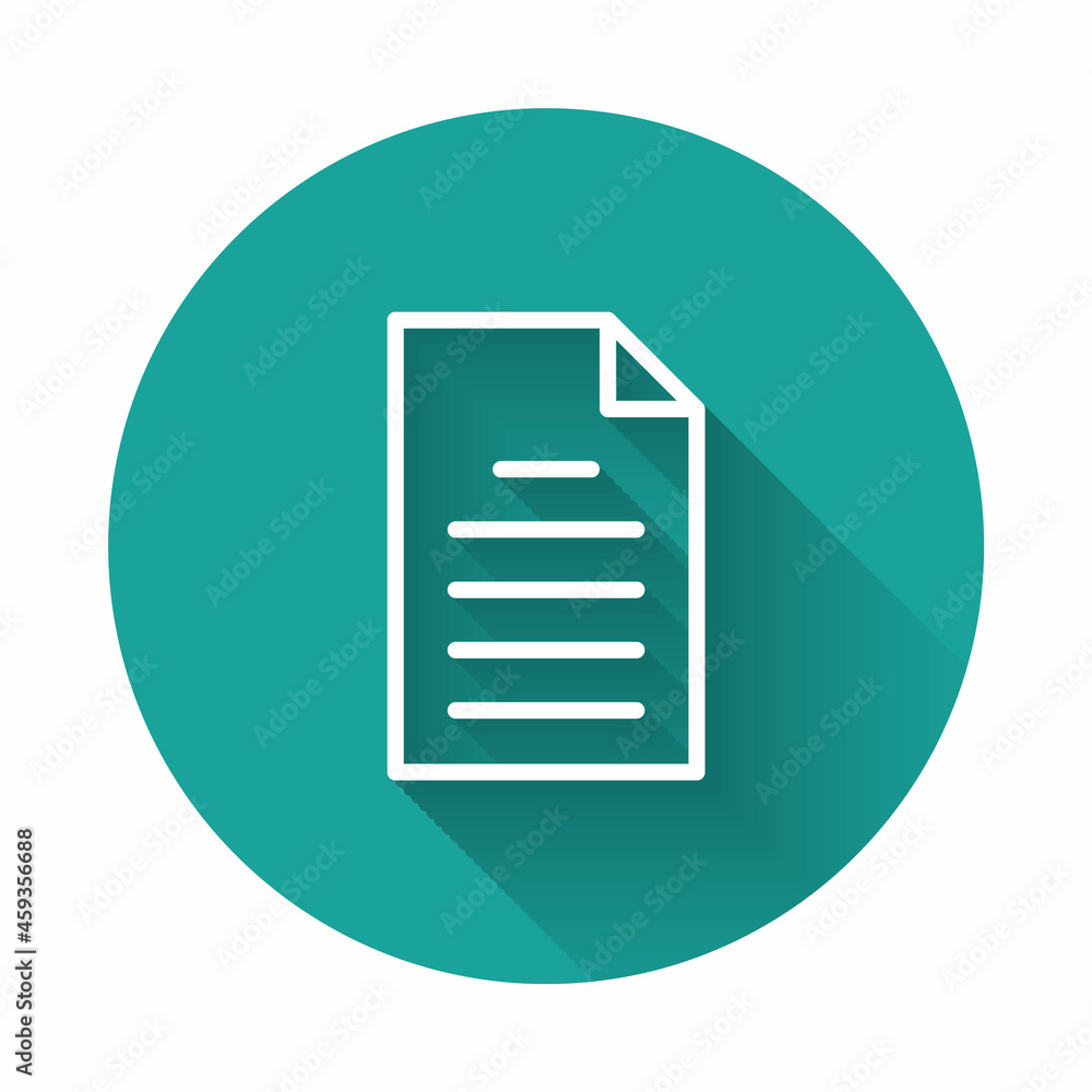 Poster white line file document icon isolated with long shadow. checklist icon. business concept. green cir