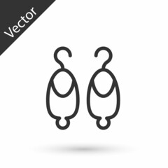 Grey line Earrings icon isolated on white background. Jewelry accessories. Vector