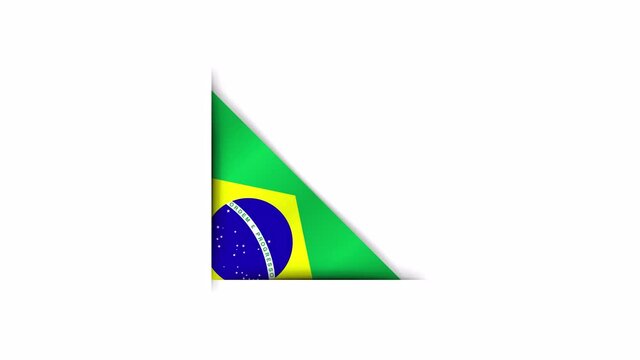 Realistic Brazil flag. Animated Brazilian flag corner banner. Alpha channel. Animation.
