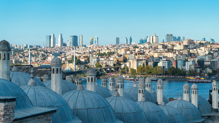 Istanbul, Turkey - September 2021: Istanbul skyline as seen from Suleymaniye Mosque. Istanbul...