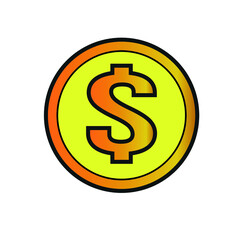 Dollar coin icon on white background. Vector illustration.