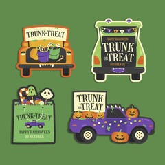 hand drawn flat trunk treat labels collection vector design illustration - obrazy, fototapety, plakaty