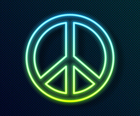 Glowing neon line Peace icon isolated on black background. Hippie symbol of peace. Vector