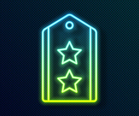 Glowing neon line Military rank icon isolated on black background. Military badge sign. Vector