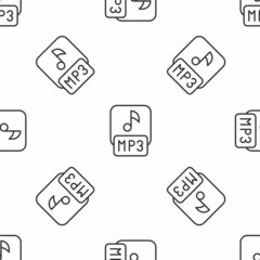 Grey line MP3 file document. Download mp3 button icon isolated seamless pattern on white background. Mp3 music format sign. MP3 file symbol. Vector