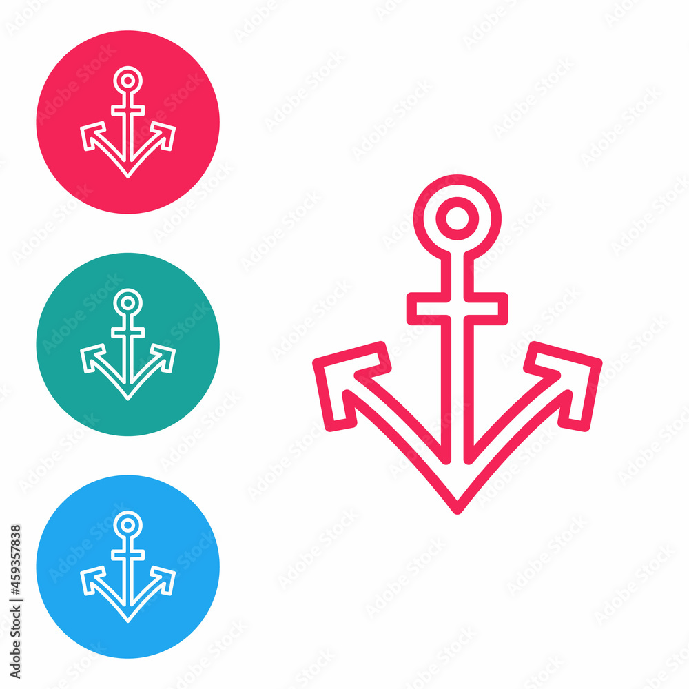 Poster red line anchor icon isolated on white background. set icons in circle buttons. vector