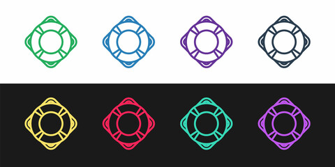 Set line Lifebuoy icon isolated on black and white background. Lifebelt symbol. Vector