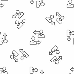 Grey line Substitution football player icon isolated seamless pattern on white background. Players exchange in association soccer. Vector