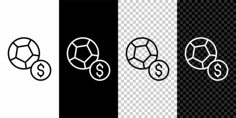 Set line Soccer football ball icon isolated on black and white, transparent background. Sport equipment. Vector