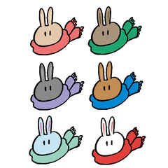 マフラー着用うさぎのイラストセット