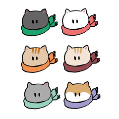 マフラー着用ねこのイラストセット