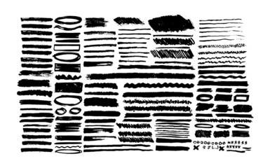 Grunge paint roller. Vector brush stroke. Distressed banner. Black stripes isolated on white background. Paintbrush collection. Modern textured shape. Dry border in black. Bulge lines.	