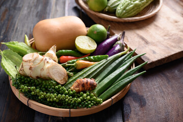 Fresh Organic Southeast Asian Vegetables from local farmer market, Thailand