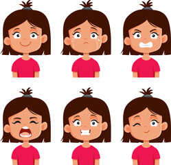 Face Expressions of a Little Toddler Girl Vector Cartoon