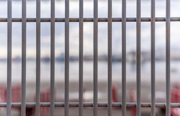 metal fence of port with background