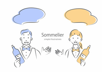 ワインを紹介するソムリエ　シンプルでお洒落な線画イラスト