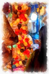 Chiang Mai Walking Street Thailand A local handicraft market watercolor style illustration impressionist painting.