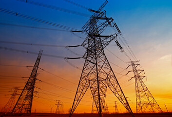 Wire electrical energy at sunset