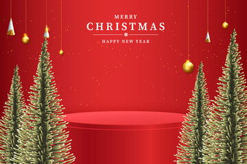 Merry Christmas banner with product display cylindrical shape
