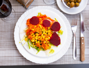 Summer vegetable salad - corn, carrots and beets