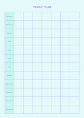 Note, scheduler, diary, calendar planner document template illustration. yearly plan form.