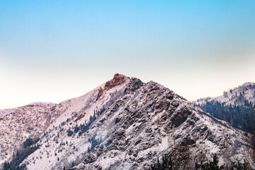 rocks covered with snow in winter, Stolby National Park, Krasnoyarsk