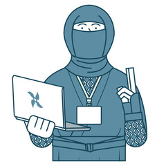 パソコンを持っている忍者