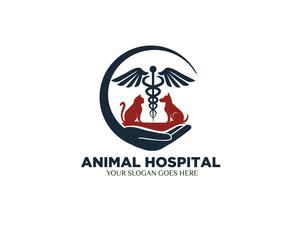 caduceus animal care logo designs for pet care service and protection