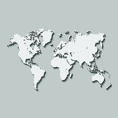 Globe map with shadow on gray background, 3d texture for design, vector illustration